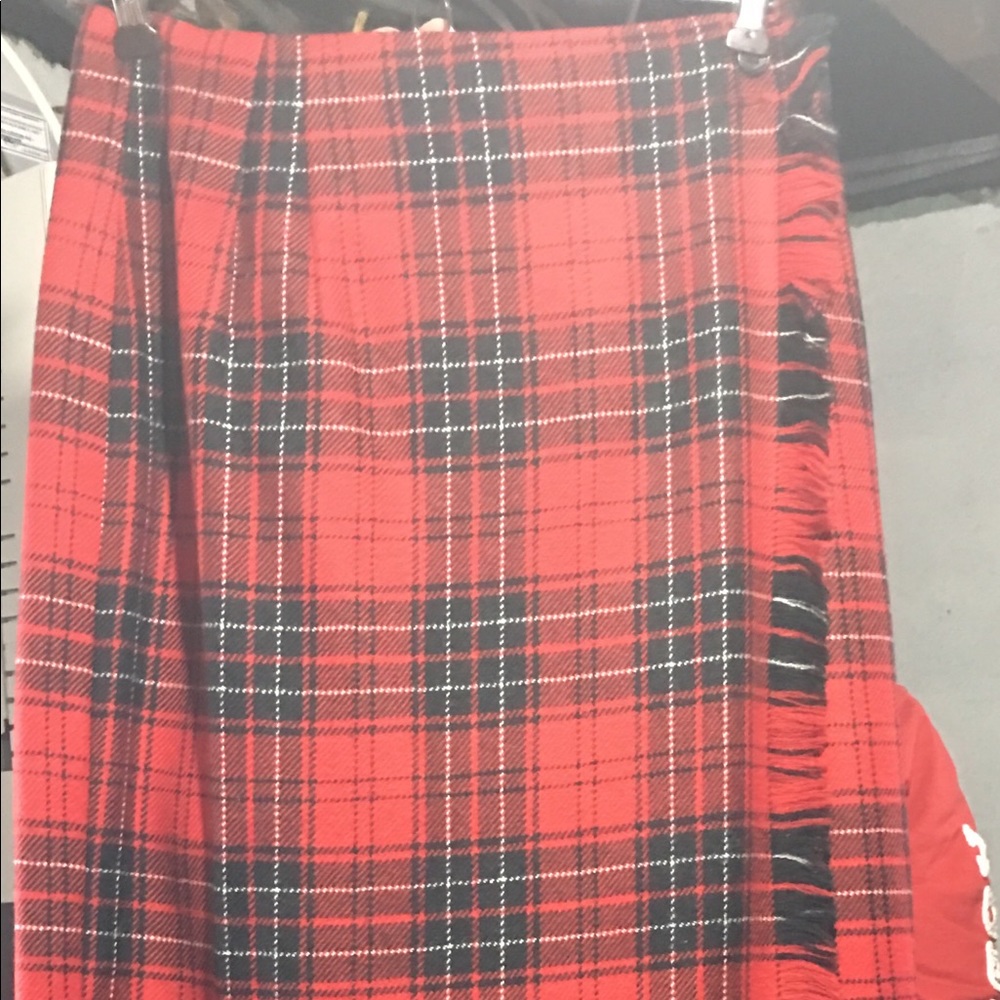 Rafaella wraparound plaid ankle length wool skirt